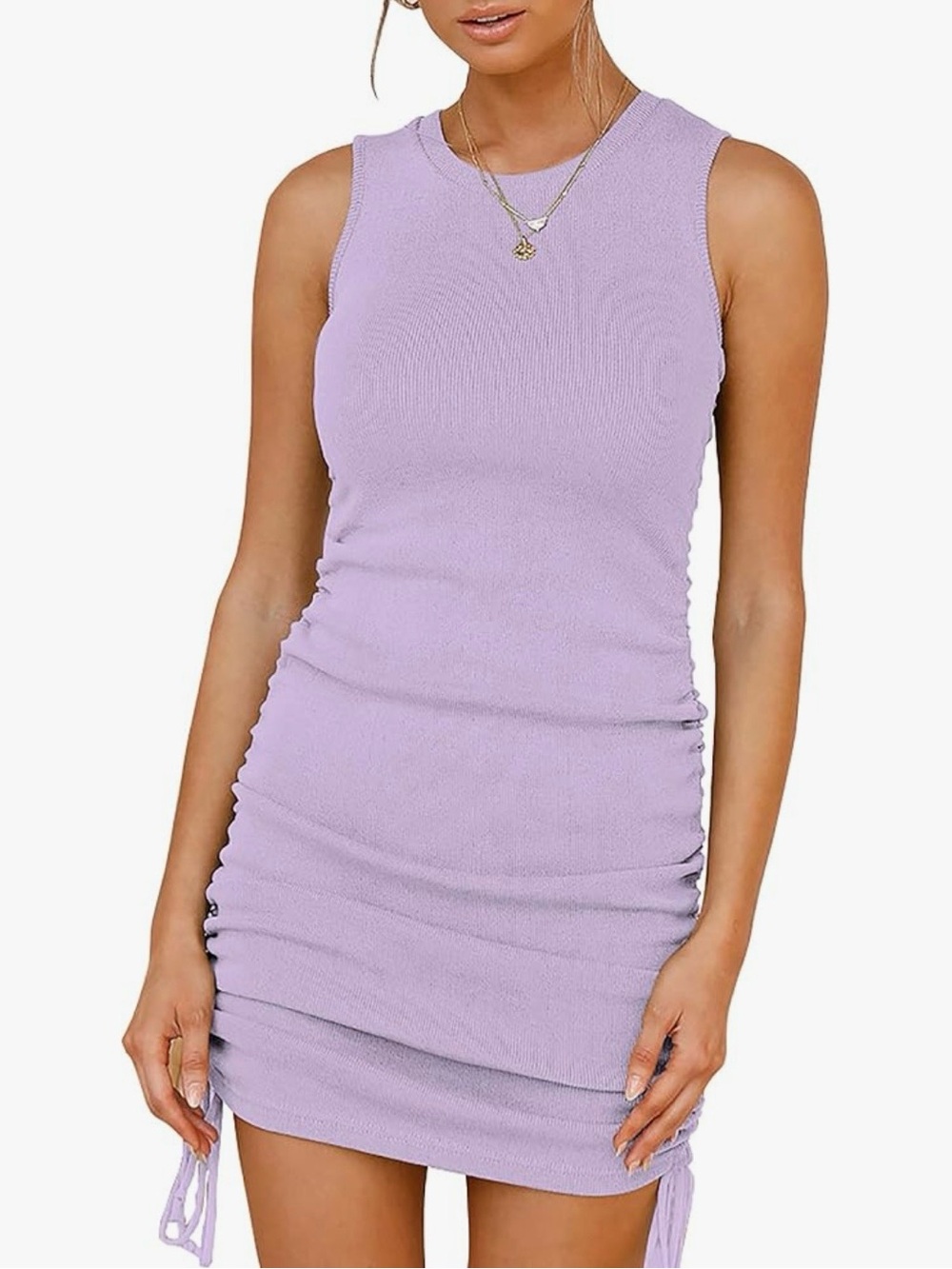 Sleeveless Ruched Mini Dress in Lavender
